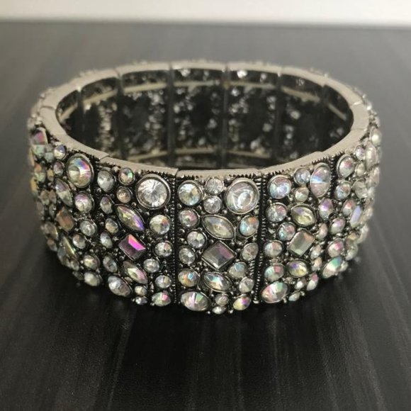 Silver-Tone & Rhinestone Stretch Panel Bracelet - Picture 6 of 6